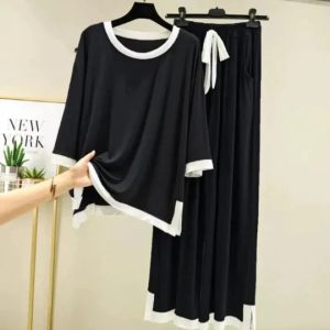 Black White Round Neck Palazzo PJ Set