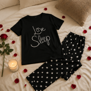 Black Love Sleep Printed Night Suit
