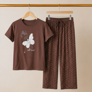 Brown Butterfly Printed Night Suit