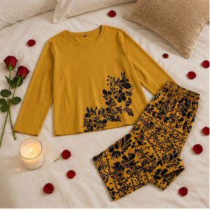Golden Leaves Printed Night Suit