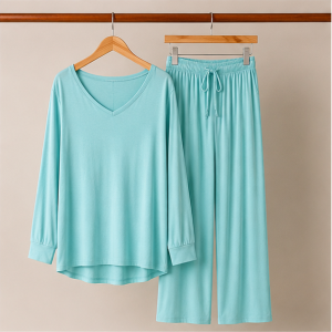 Mint Green V-Neck Women Night Suit PJ Set