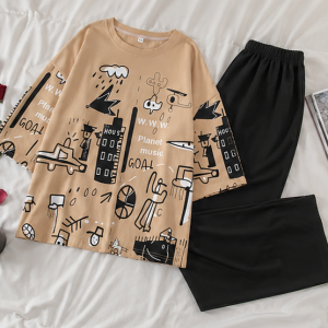 Planet Music With Black Pajama Printed Night Suit