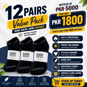 Premium Ankle Socks – Pack of 12 (Mixed Colors)