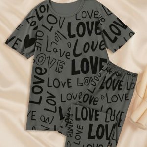 Gray love printed shirt and trouser
