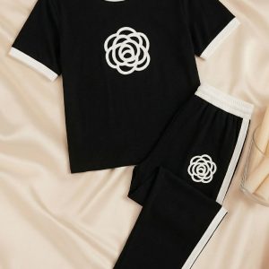 Black Flower Style Track Suit