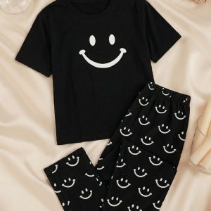 Black Smiley Face Style Night Dress