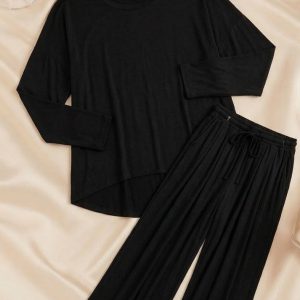Deep Black Round Neck Palazzo PJ Set