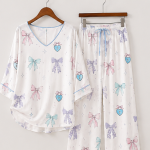 White Princess Ribbon Night Suit